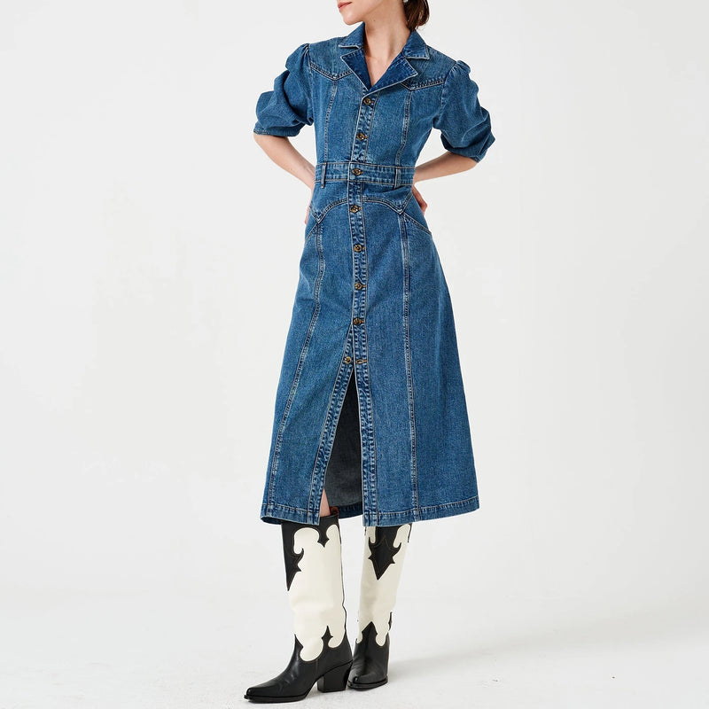 Blue Denim Slit Dress | Montivo Pakistan