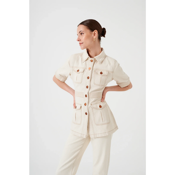 Ecru Short Sleeves Denim Shirt | Montivo Pakistan