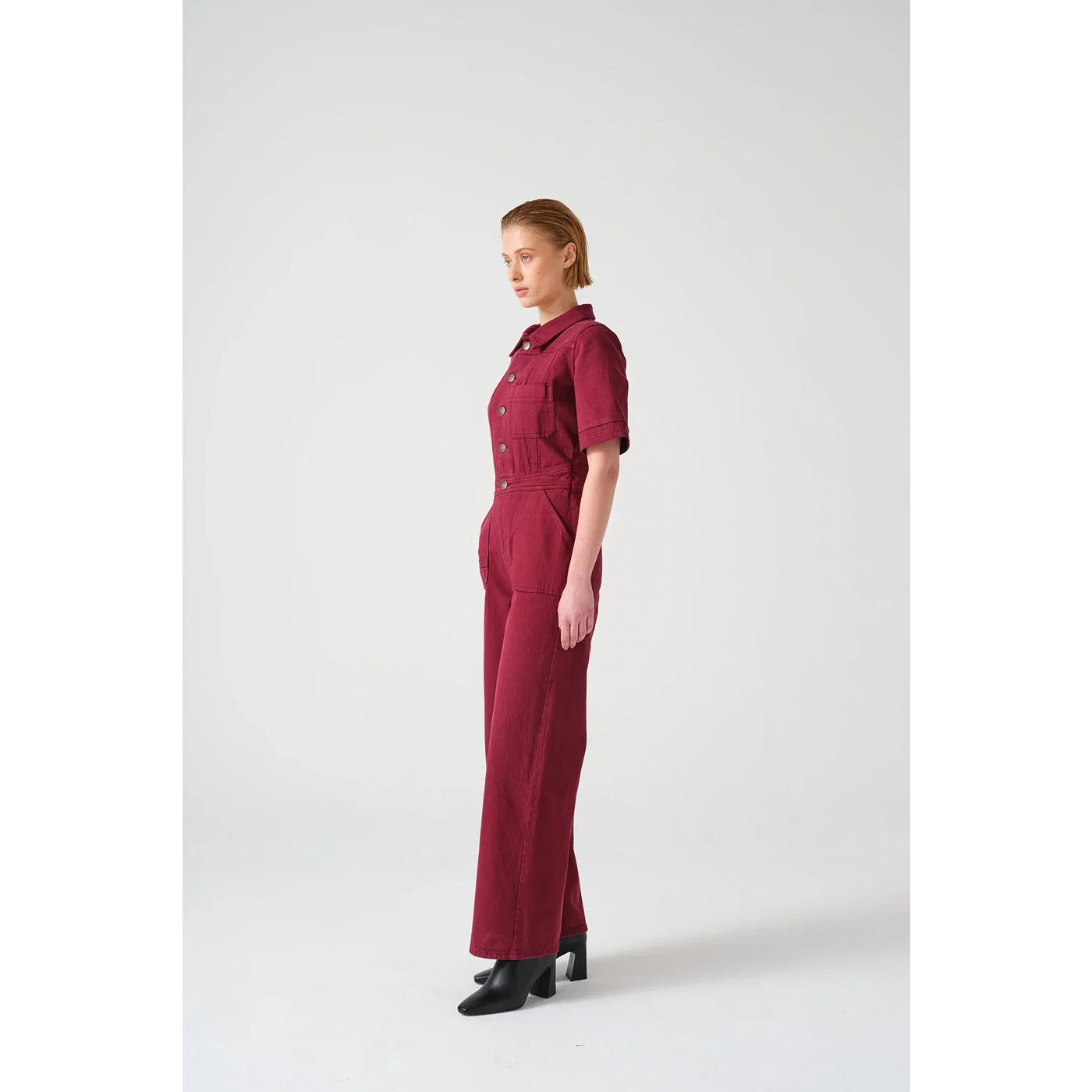 Burgundy Wide Leg Denim Jumpsuit | Montivo Pakistan