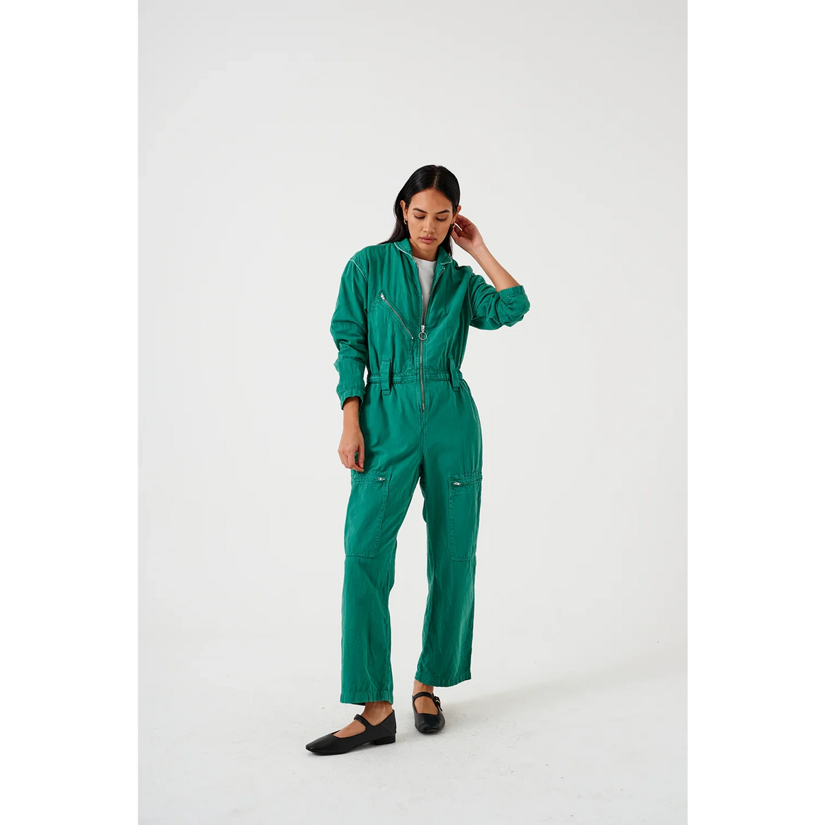 Jade Green Denim Long Jumpsuit | Montivo Pakistan