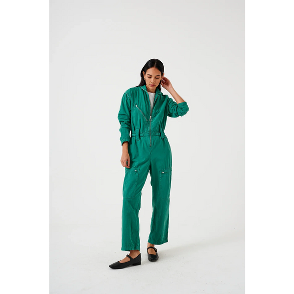 Jade Green Denim Long Jumpsuit | Montivo Pakistan
