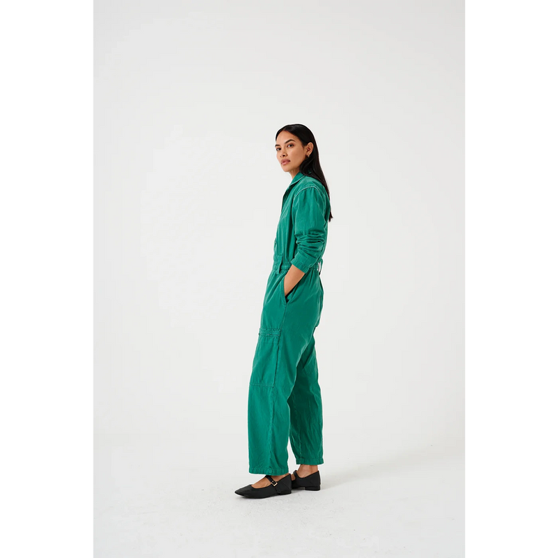 Jade Green Denim Long Jumpsuit | Montivo Pakistan