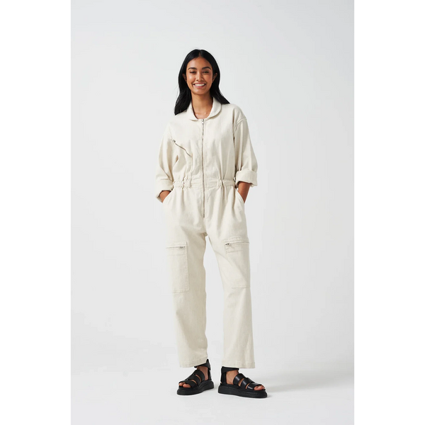 Ecru Denim Long Jumpsuit | Montivo Pakistan