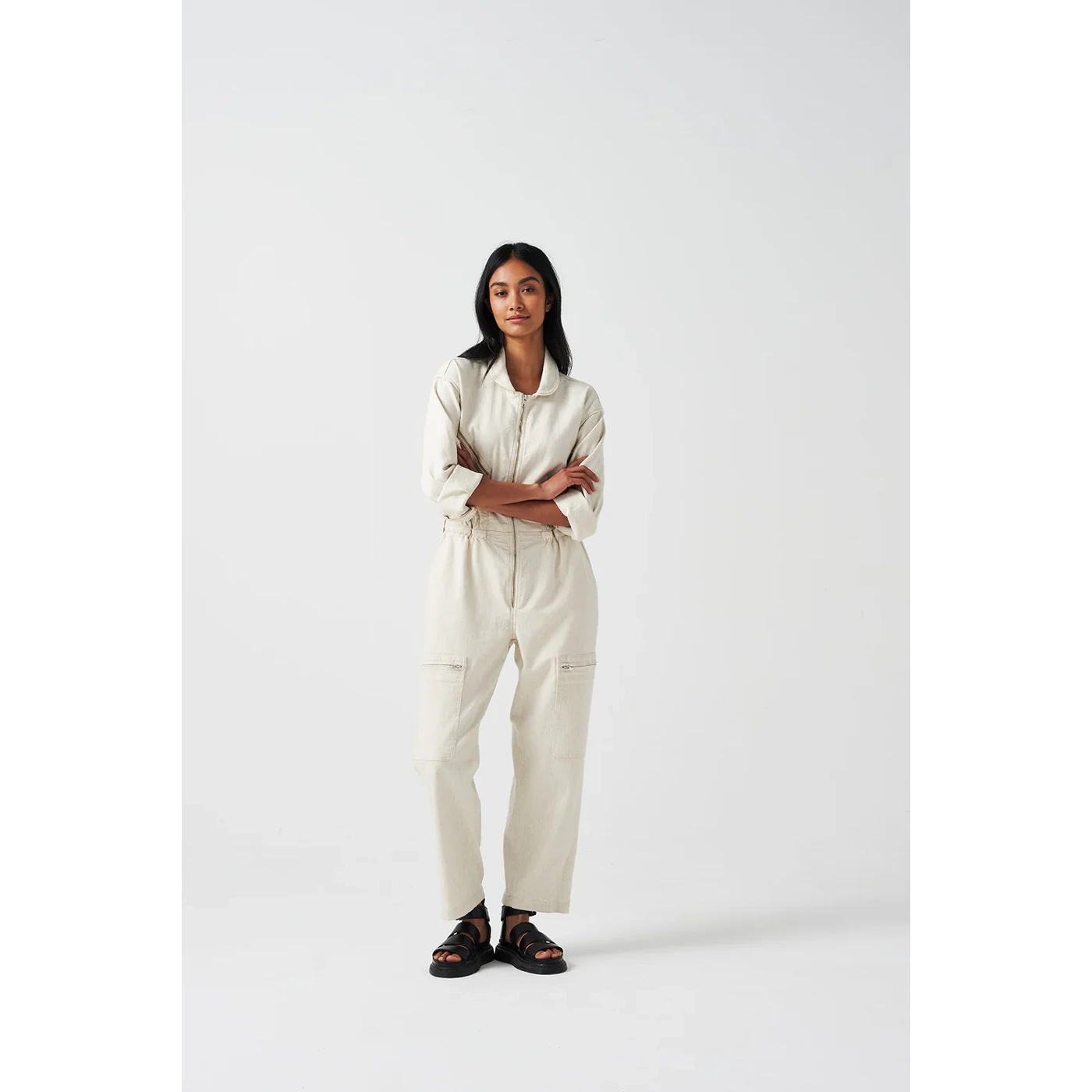 Ecru Denim Long Jumpsuit | Montivo Pakistan