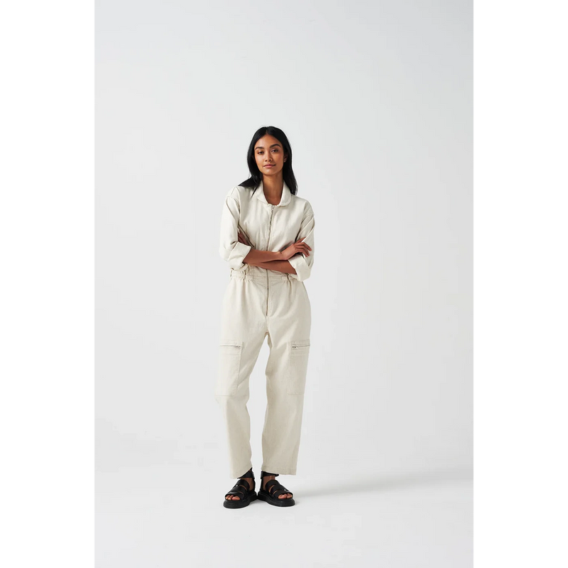 Ecru Denim Long Jumpsuit | Montivo Pakistan