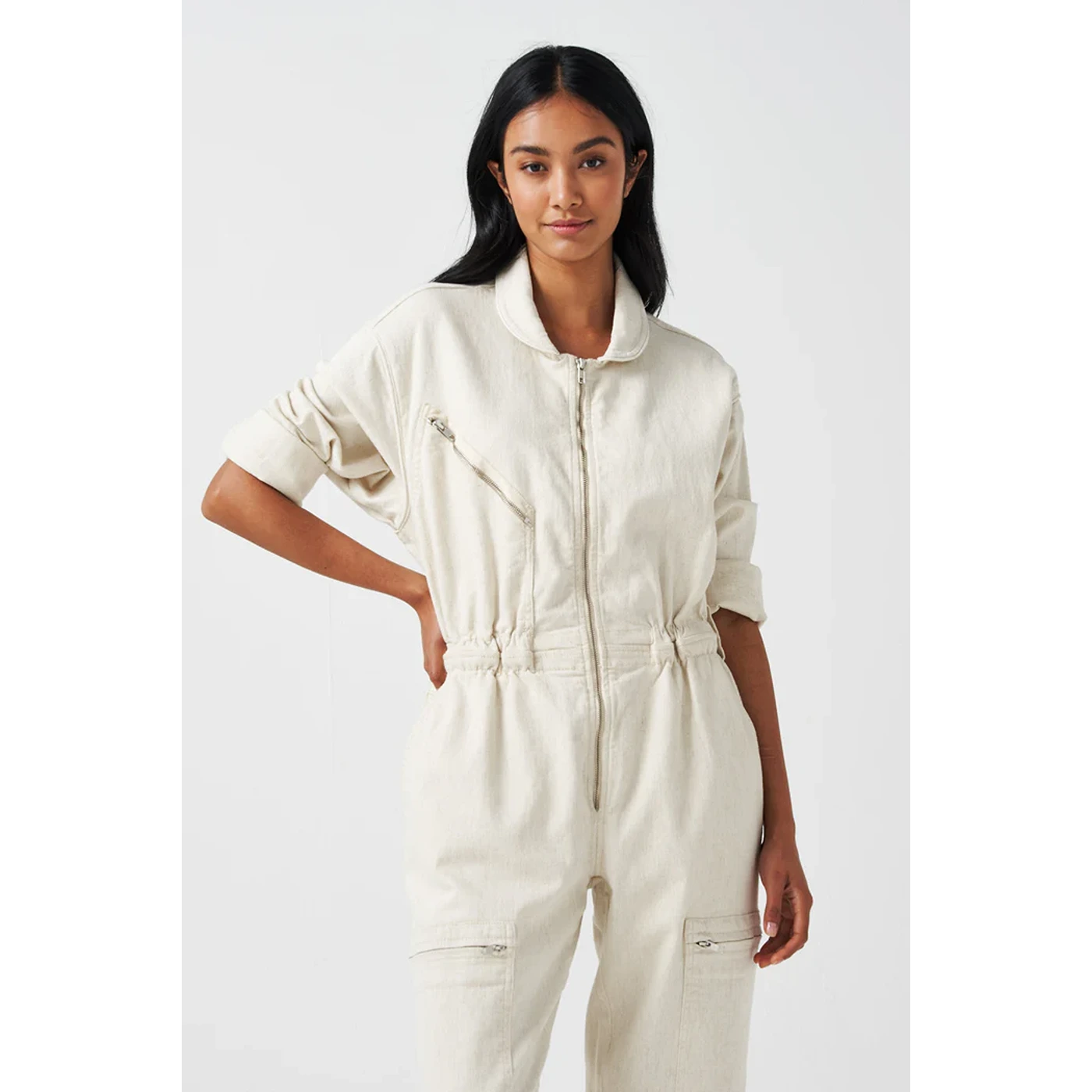 Ecru Denim Long Jumpsuit | Montivo Pakistan
