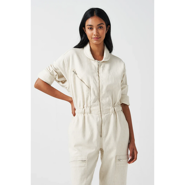 Ecru Denim Long Jumpsuit | Montivo Pakistan