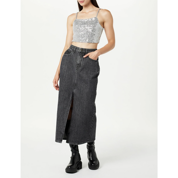 Charcoal Front Slit Denim Skirt | Montivo Pakistan
