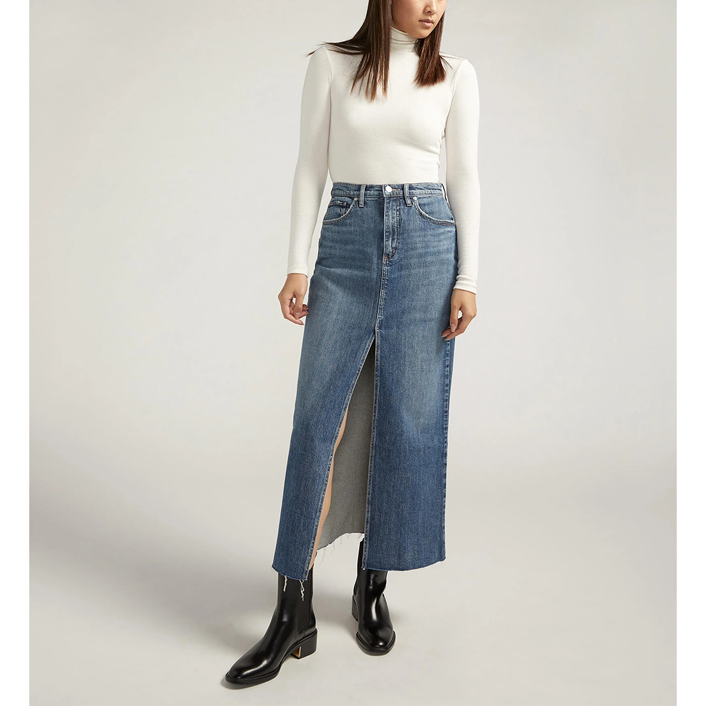 Blue Front Slit Maxi Denim Skirt | Montivo Pakistan