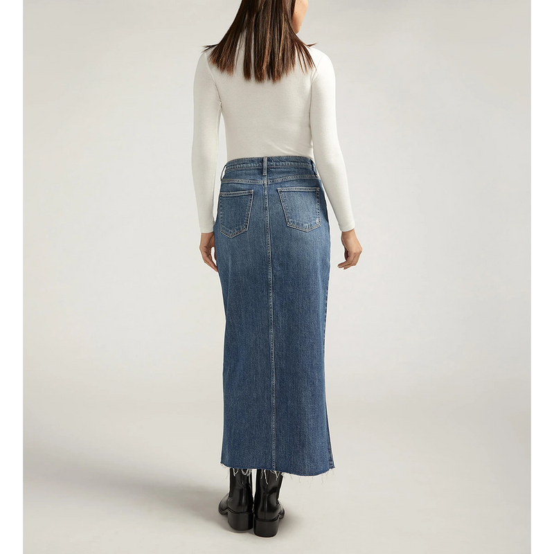 Blue Front Slit Maxi Denim Skirt | Montivo Pakistan