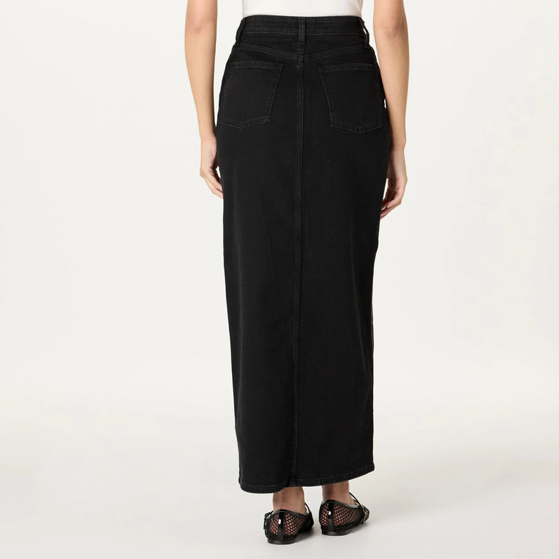 Black Denim Skirt With Front Slit | Montivo Pakistan