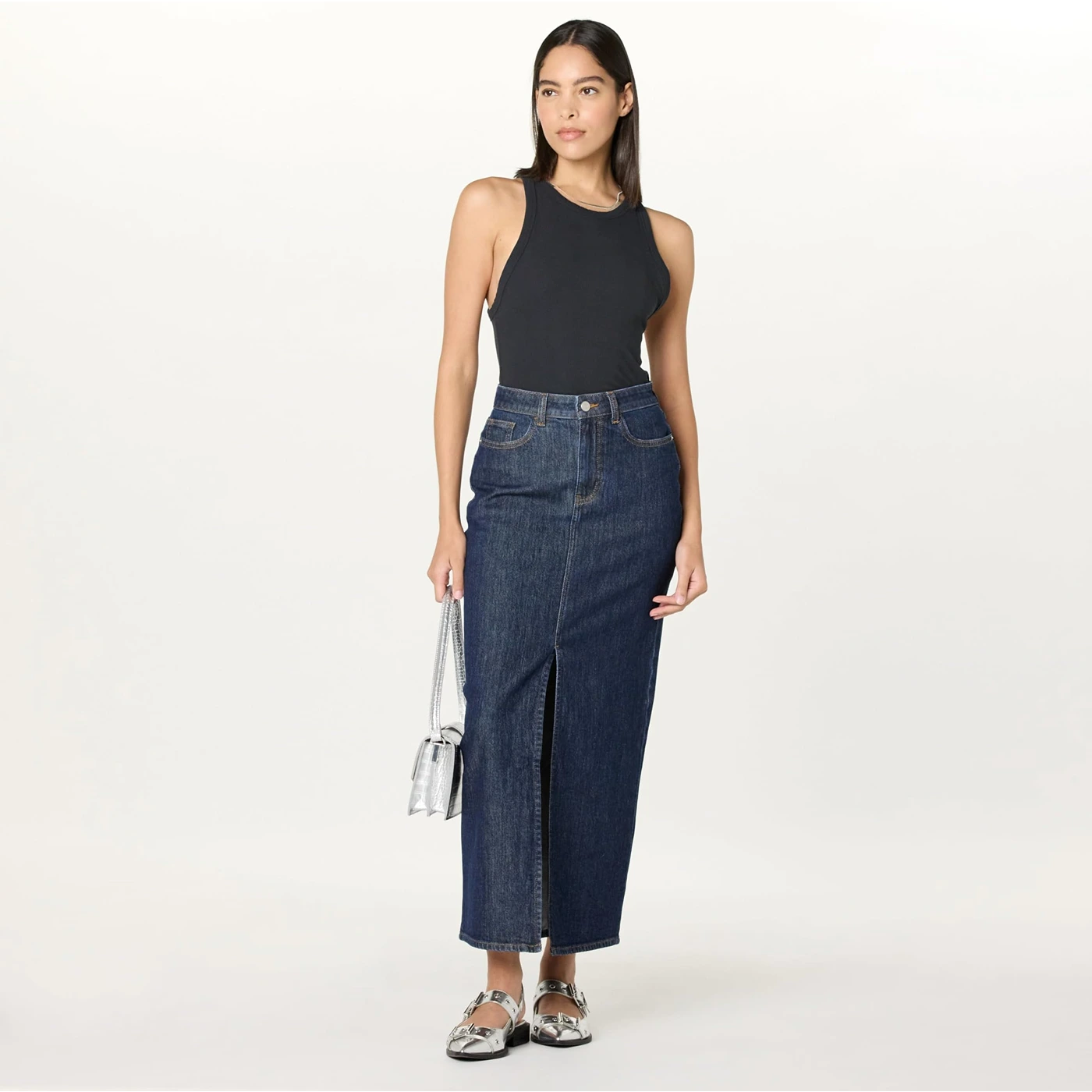 Dark Blue Denim Skirt With Front Slit | Montivo Pakistan