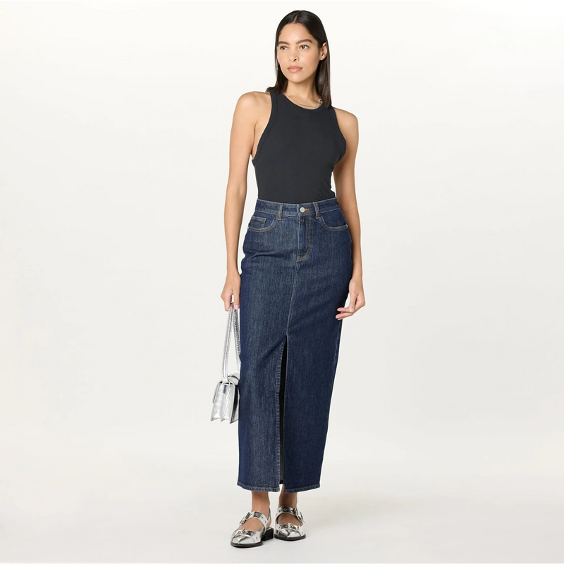 Dark Blue Denim Skirt With Front Slit | Montivo Pakistan