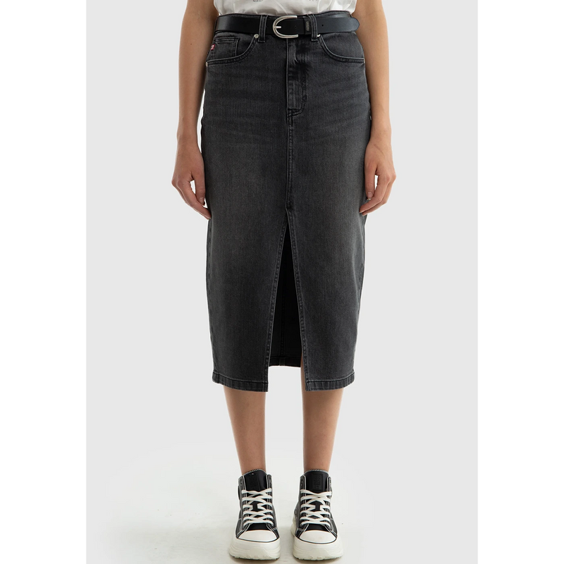 Charcoal Front Slit Denim Skirt | Montivo Pakistan