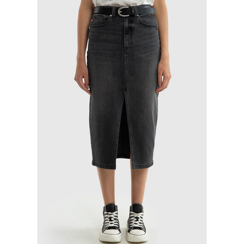 Charcoal Front Slit Denim Skirt | Montivo Pakistan