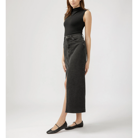 Front Slit Charcoal Denim Skirt | Montivo Pakistan