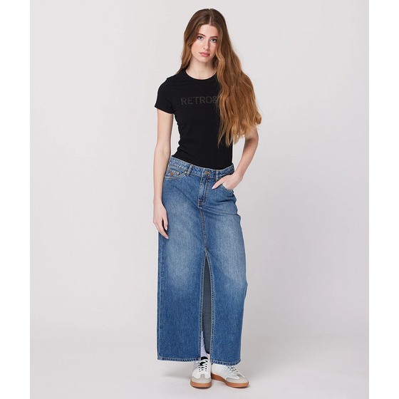 Mid Blue Front Slit Denim Skirt | Montivo Pakistan