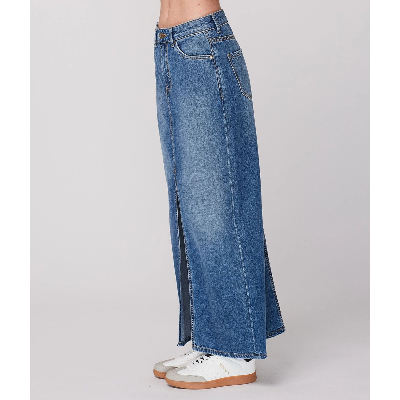 Mid Blue Front Slit Denim Skirt | Montivo Pakistan