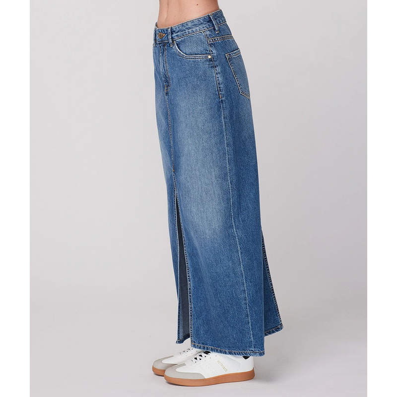 Mid Blue Front Slit Denim Skirt | Montivo Pakistan