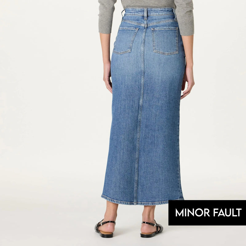 (Minor Fault) Mid Blue Maxi Denim Skirt | Montivo Pakistan