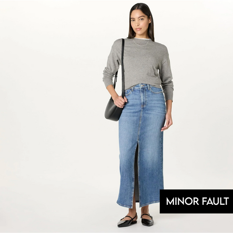 (Minor Fault) Mid Blue Maxi Denim Skirt | Montivo Pakistan