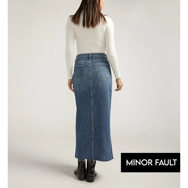 (Minor Fault) Blue Front Slit Maxi Denim Skirt | Montivo Pakistan