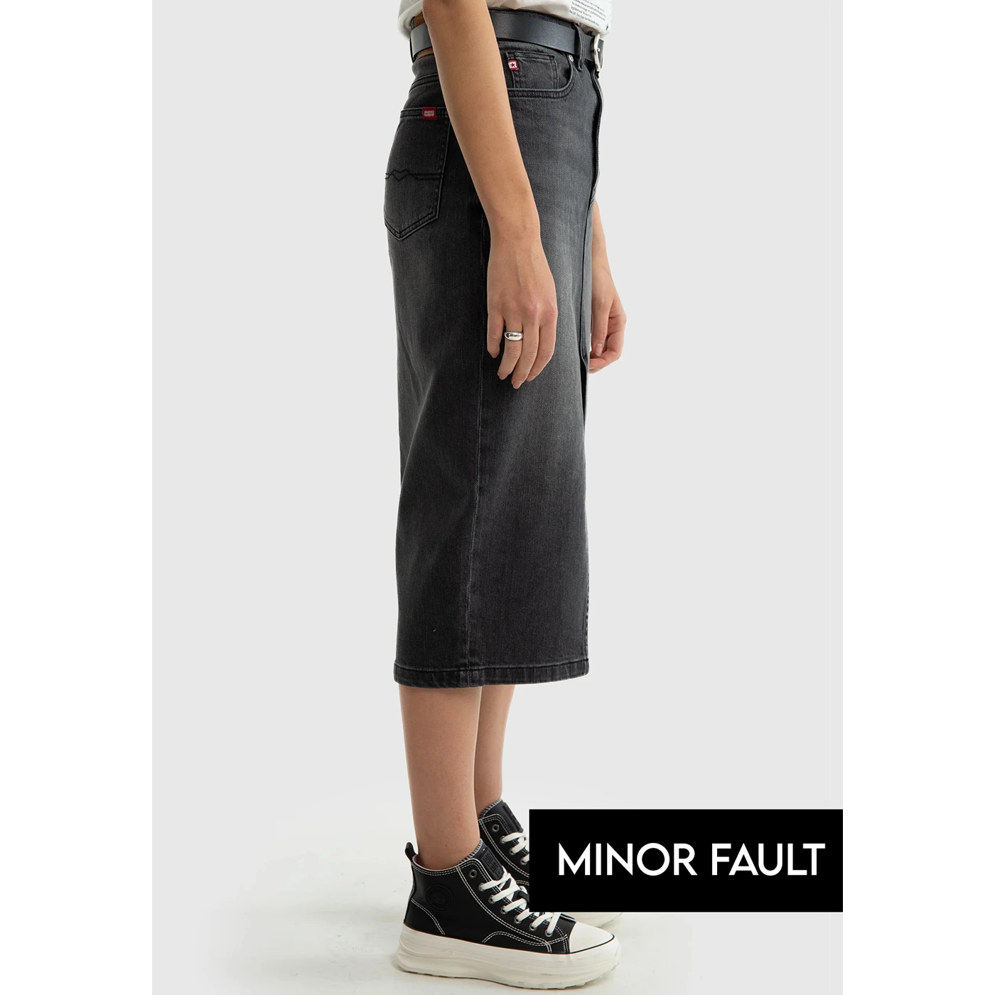 (Minor Fault) Charcoal Front Slit Denim Skirt | Montivo Pakistan