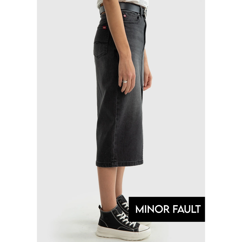 (Minor Fault) Charcoal Front Slit Denim Skirt | Montivo Pakistan