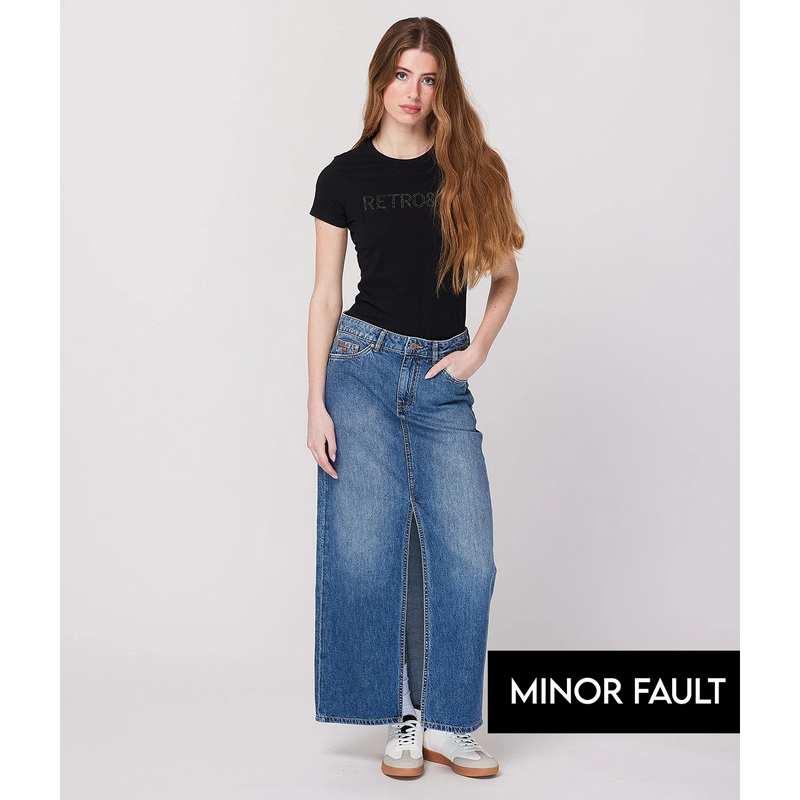 (Minor Fault) Mid Blue Front Slit Denim Skirt | Montivo Pakistan