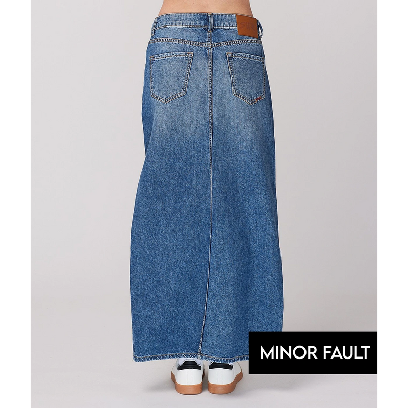 (Minor Fault) Mid Blue Front Slit Denim Skirt | Montivo Pakistan