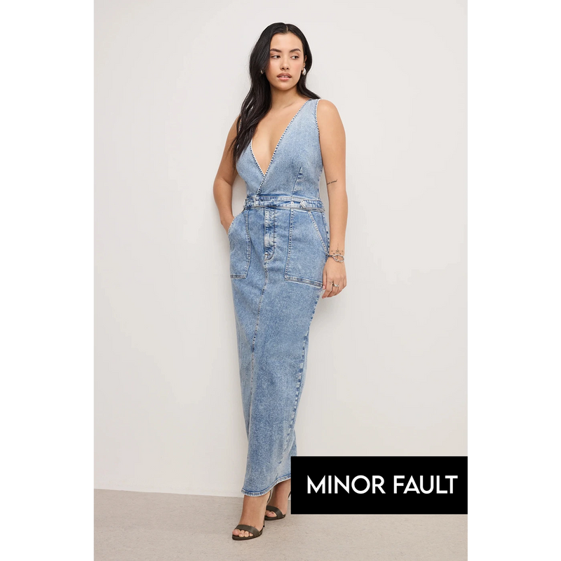 (Minor Fault) Light Blue Maxi Denim Dress | Montivo Pakistan