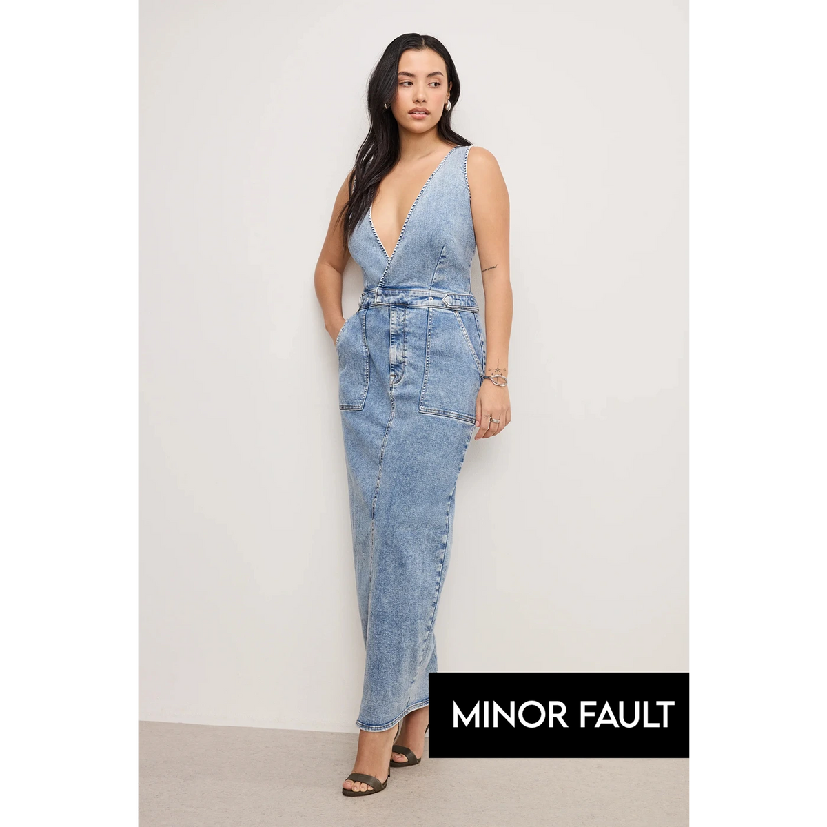 (Minor Fault) Light Blue Maxi Denim Dress | Montivo Pakistan