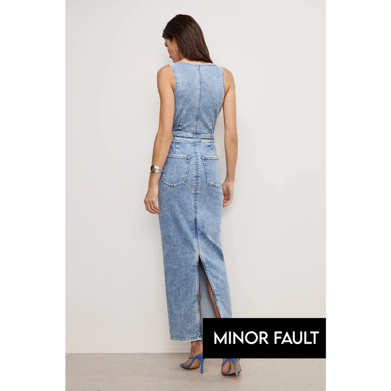 (Minor Fault) Light Blue Maxi Denim Dress | Montivo Pakistan
