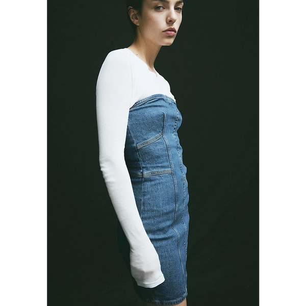 denim bandeau dress h&m H&M Denim mini bandeau dress