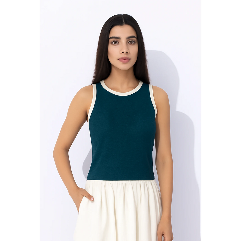 Teal Blue Melange Tank Top | Montivo Pakistan