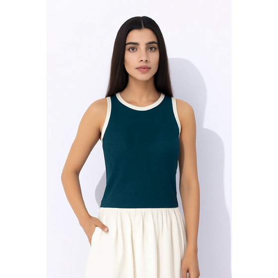 Teal Blue Melange Tank Top | Montivo Pakistan