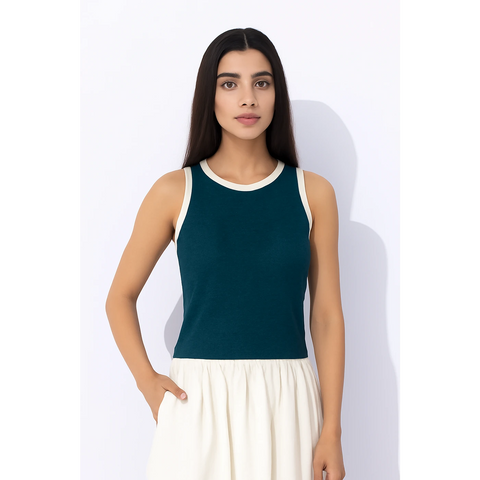 Teal Blue Melange Tank Top | Montivo Pakistan
