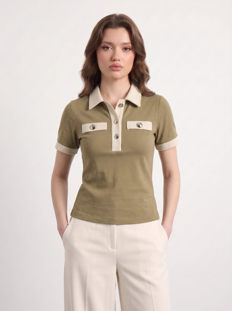 Mud Contrast Trim Button Polo | Montivo Pakistan