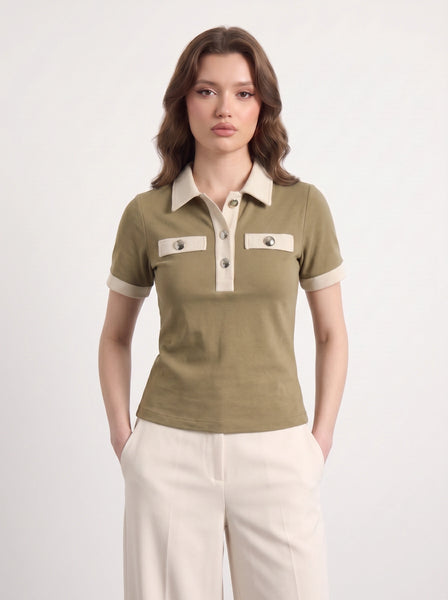 Mud Contrast Trim Button Polo | Montivo Pakistan