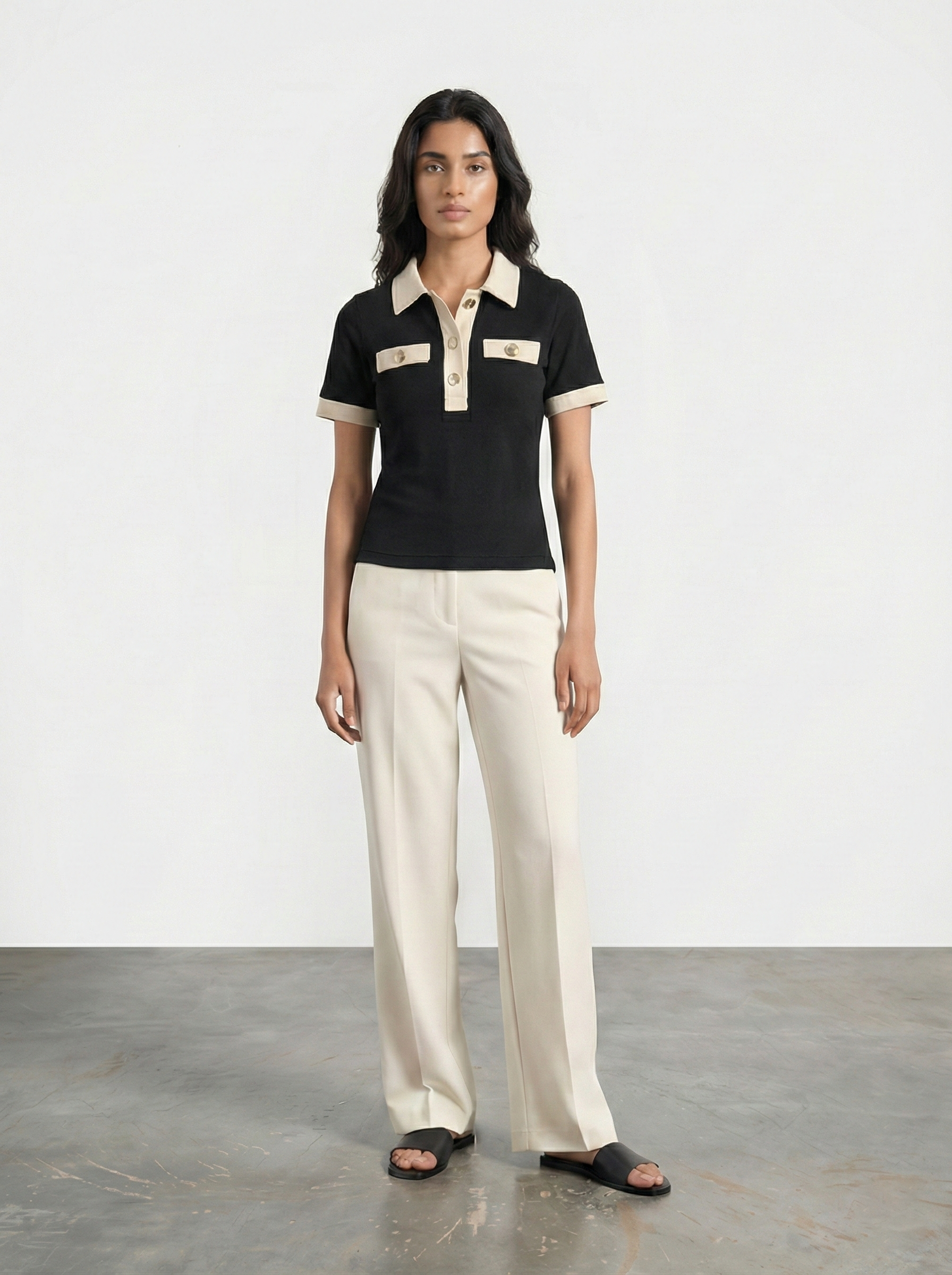 Black Contrast Trim Button Polo | Montivo Pakistan