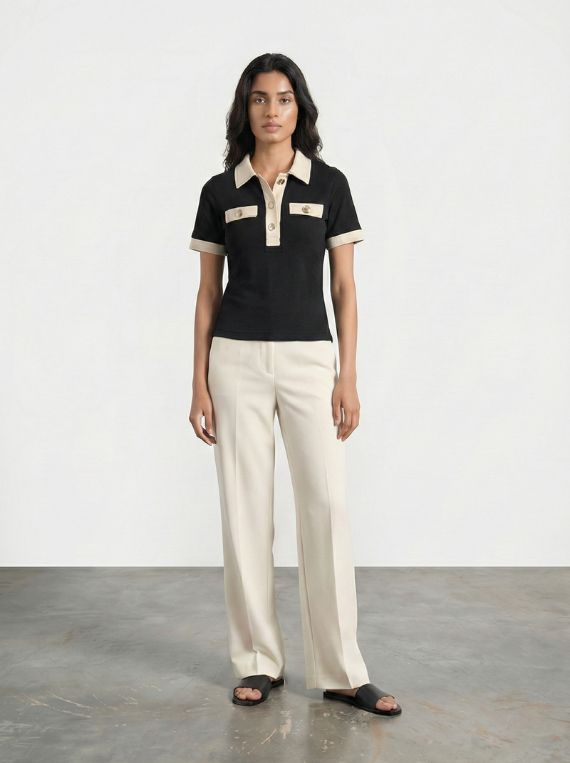 Black Contrast Trim Button Polo | Montivo Pakistan