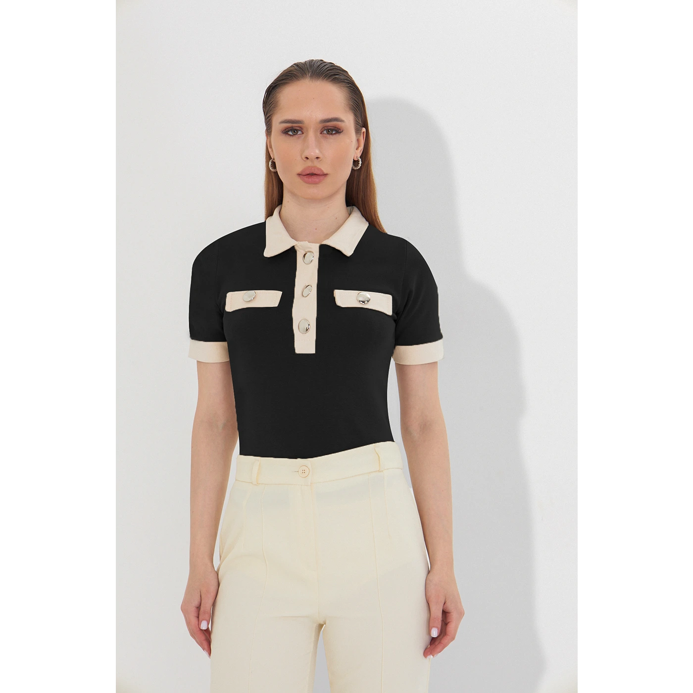 Black Contrast Trim Button Polo | Montivo Pakistan