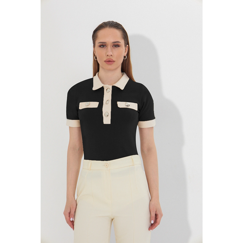 Black Contrast Trim Button Polo | Montivo Pakistan