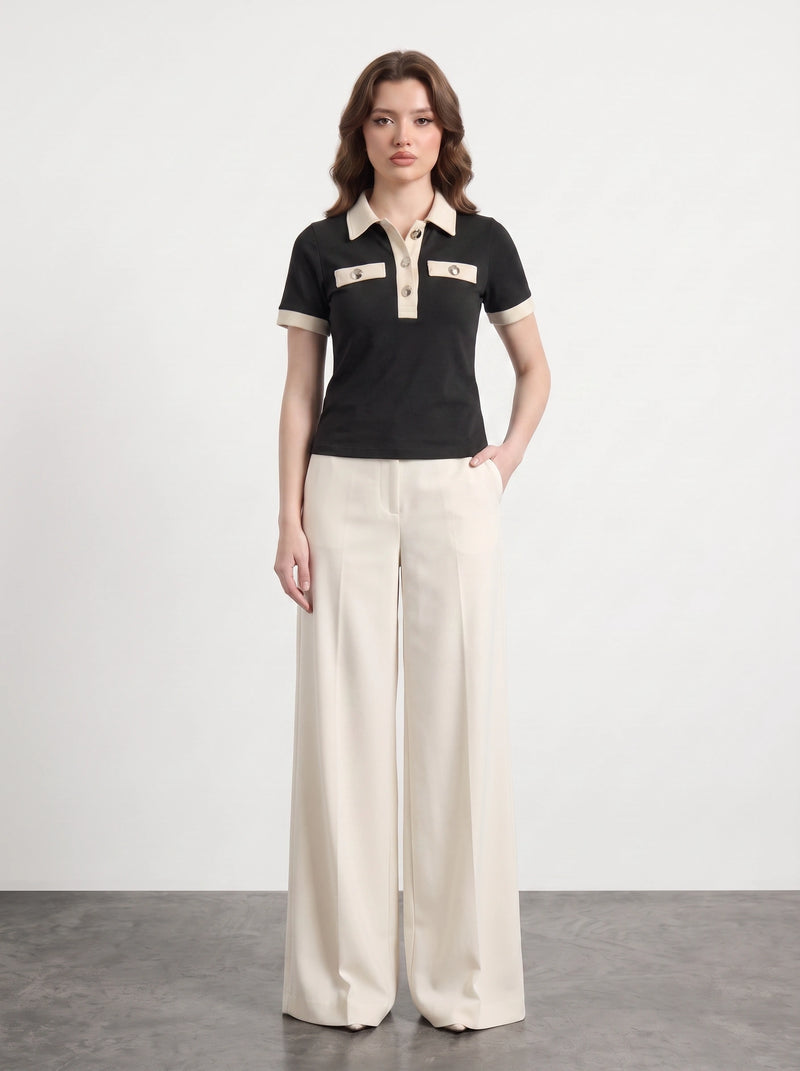 Black Contrast Trim Button Polo | Montivo Pakistan