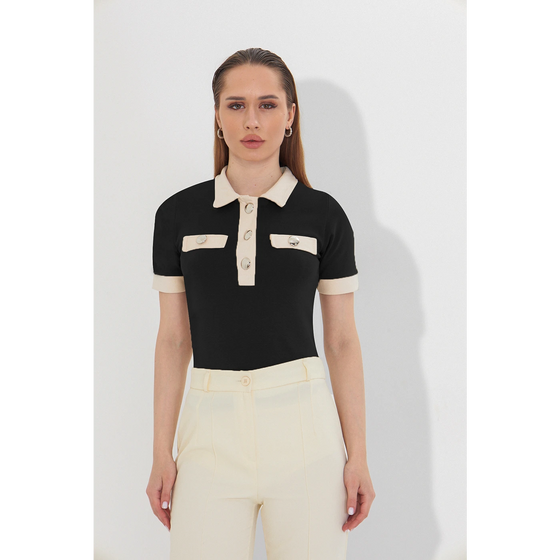 Black Contrast Trim Button Polo | Montivo Pakistan