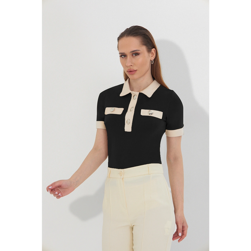 Black Contrast Trim Button Polo | Montivo Pakistan