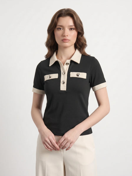 Black Contrast Trim Button Polo | Montivo Pakistan