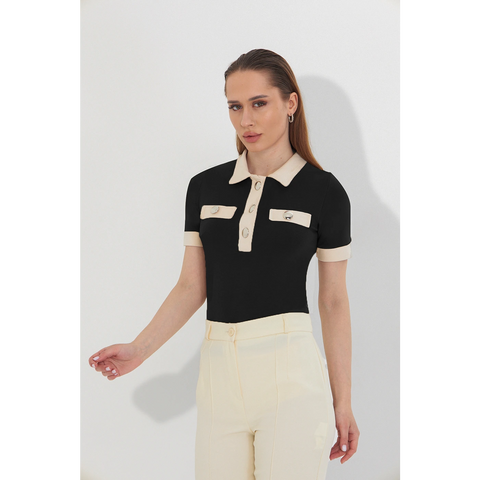 Black Contrast Trim Button Polo | Montivo Pakistan