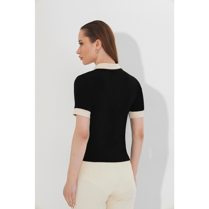 Black Contrast Trim Button Polo | Montivo Pakistan