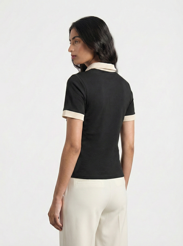 Black Contrast Trim Button Polo | Montivo Pakistan